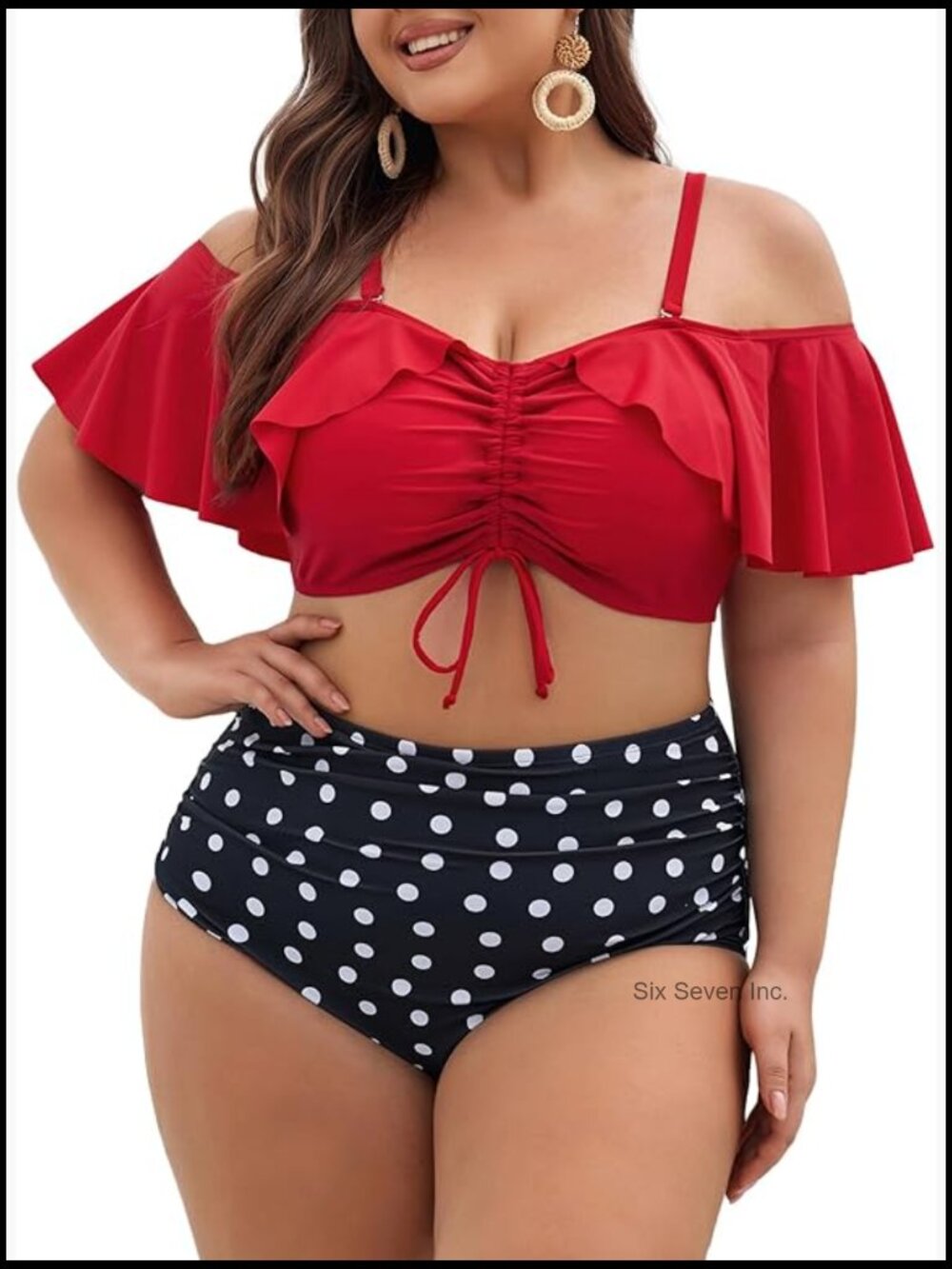 Plus Size High Waisted Ruched Bikini Set 2 Piece Drawstring Swimsuit Tummy